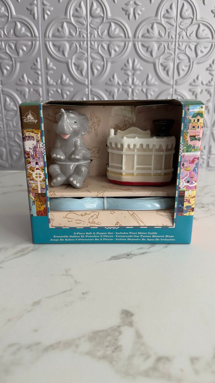 Disney Parks Jungle Cruise Salt & Pepper Shaker Set with Faux Water Caddy New